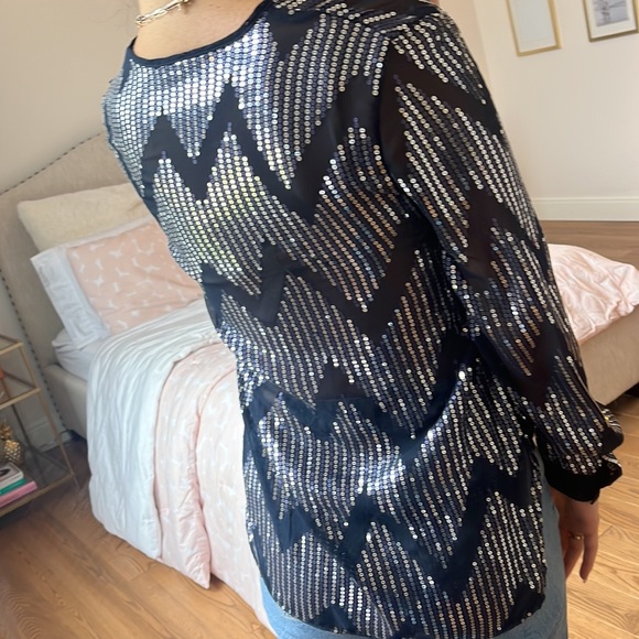 WAYF Sheer Sequin Navy Blue Wrap Top size medium - Picture 9 of 12